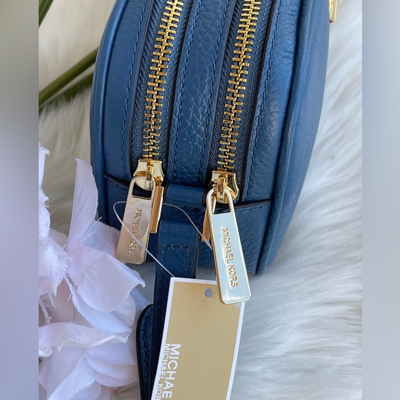 Michael Kors Blue Pebbled Leather Double Zip Crossbody - Picture 10 of 11